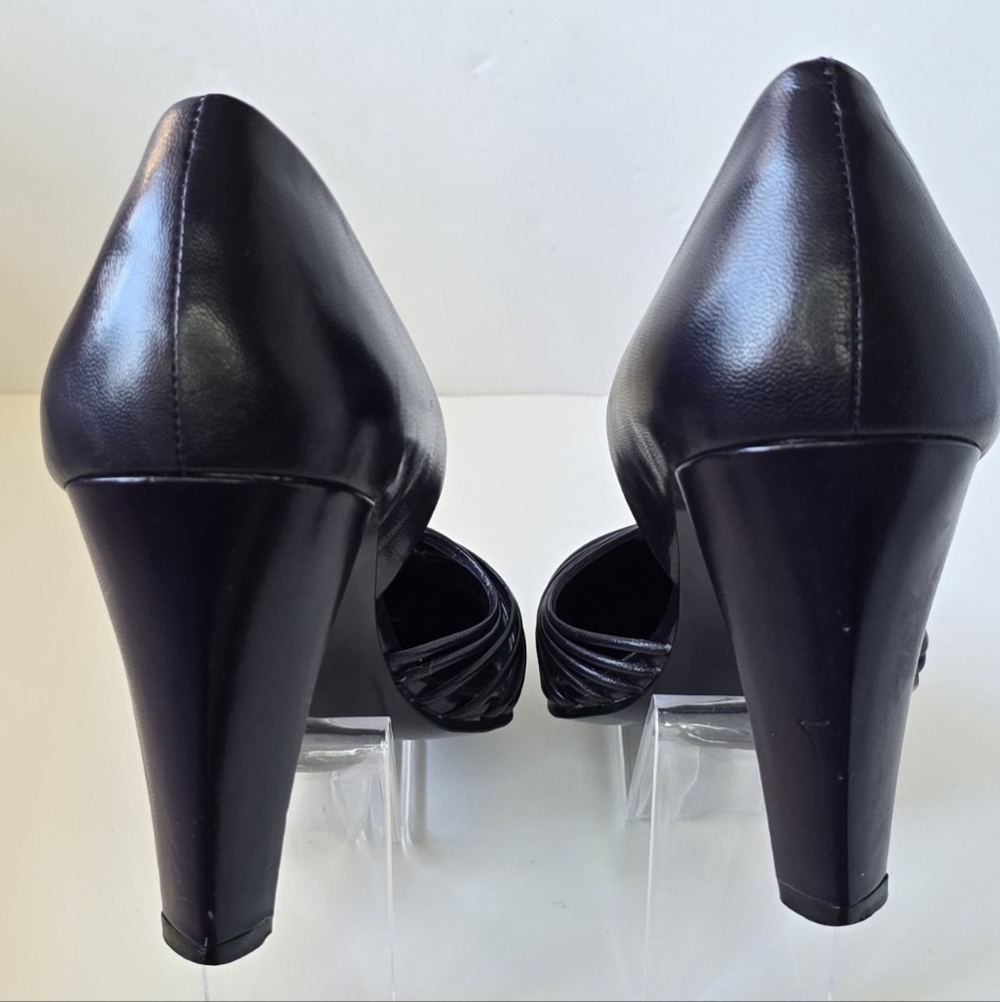 Ann Marino d'Orsay Plum Heels Square Toe Woven Strap Pumps Vintage Sz. 8.5 - Picture 7 of 11